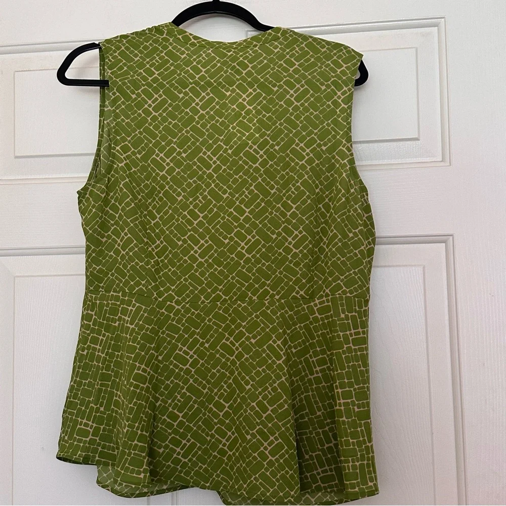 CAbi Olive Green Geometric Sleeveless Blouse